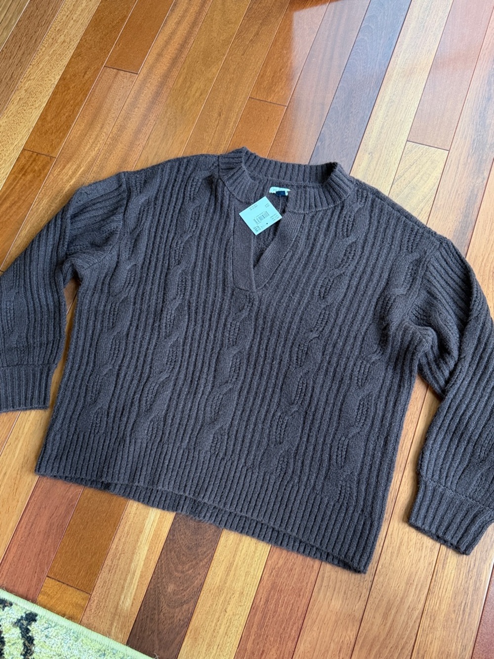 American Eagle Outfitters Brown Cable Knit V-Neck Sweater